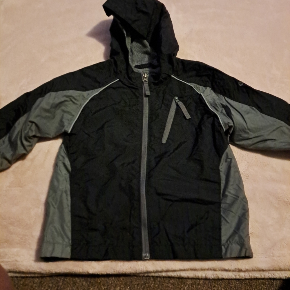 Columbia Black and Gray Raincoat with Reflective Trim